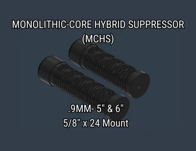 Monolithic-Core Hybrid Suppressor - 9MM - 5/8 x 24 Mount - 5" & 6"
