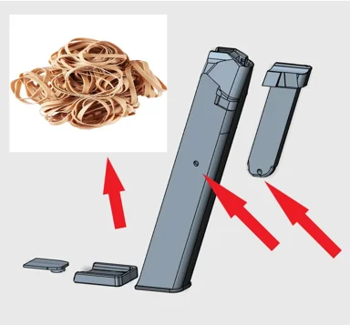 Glock magazine with rubber band